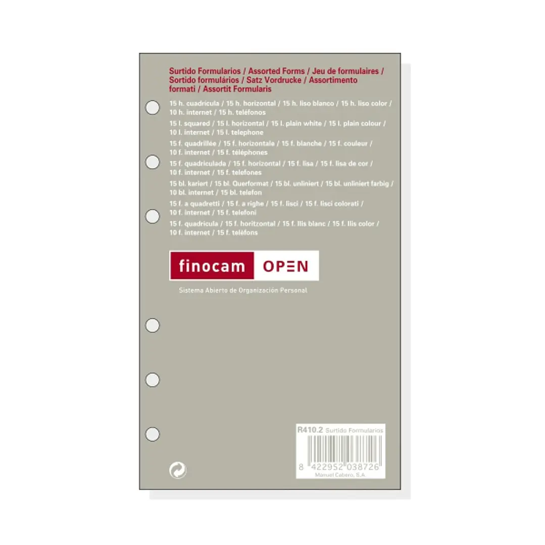 Finocam R410.2 Formularios Surtidos de Recambio para Agendas Open - Formato 400 - 91x8x152mm - Color Surtidos 1