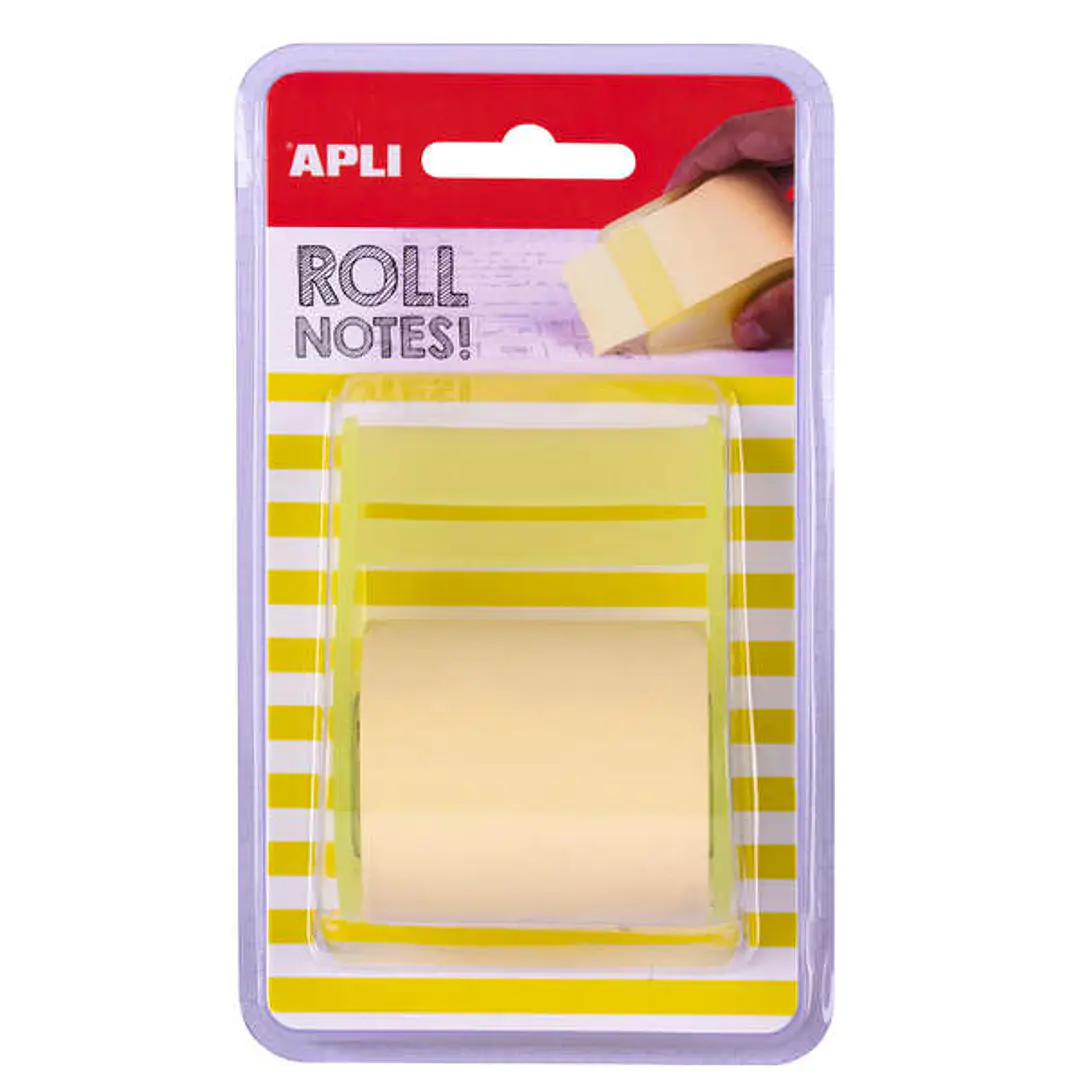 Apli Dispensador Nota Adhesiva Rollo - 50mm x 8m - Facil de Usar - Adhesivo de Calidad - Amarillo Pastel 1