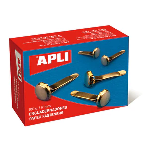Apli Caja de 100 Encuadernadores Metalicos Dorados 17mm - Sin Arandela - Aptos para Todo Tipo de Documentos - Ideales para Encuadernar y Manualidades
