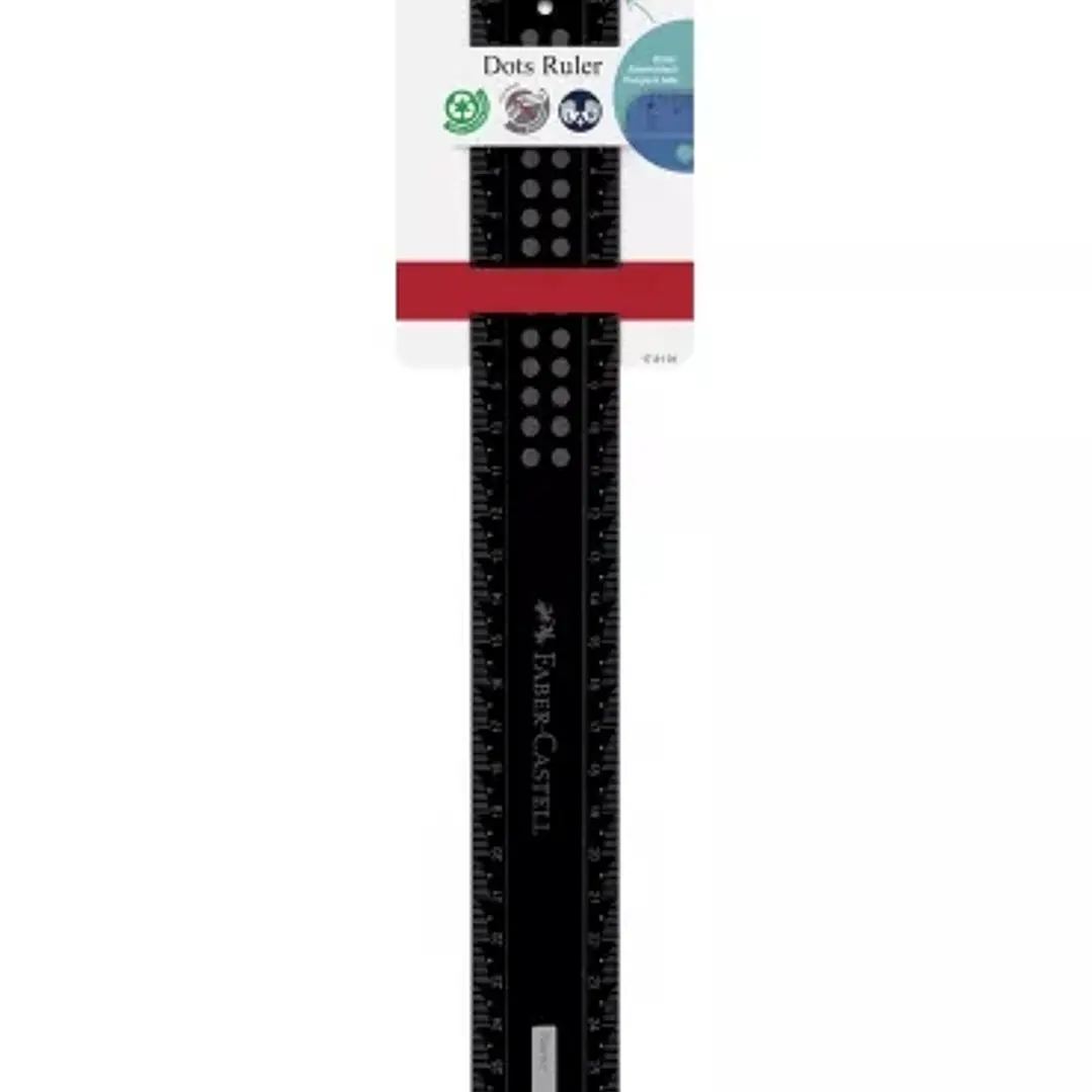 Faber-Castell Dots Regla Recta 30cm - Panel para Nombre - Escalas para Zurdos y Diestros - Color Negro 1