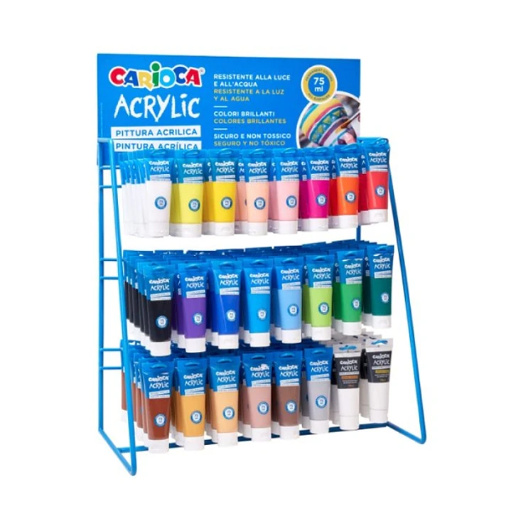 Carioca Expositor con 144 Tubos de Pintura Acrilica de 75ml - Colores Brillantes Resistentes a la Luz - Colores Surtidos 1