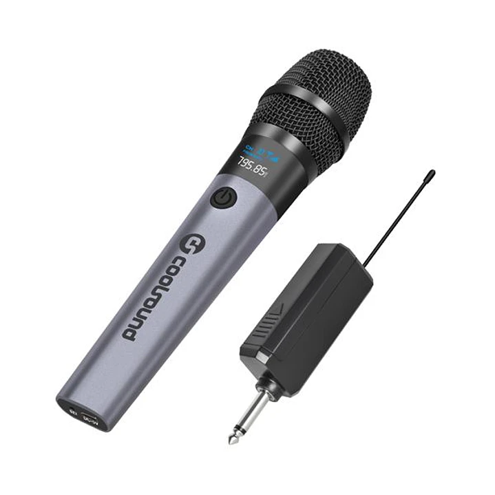 Coolsound CS0286 Microfono Inalambrico UHF - Autonomia Hasta 6 Horas - Receptor Incluido - Emparejamiento Automatico - Boton On/Off - Jack de 6.3mm y  1