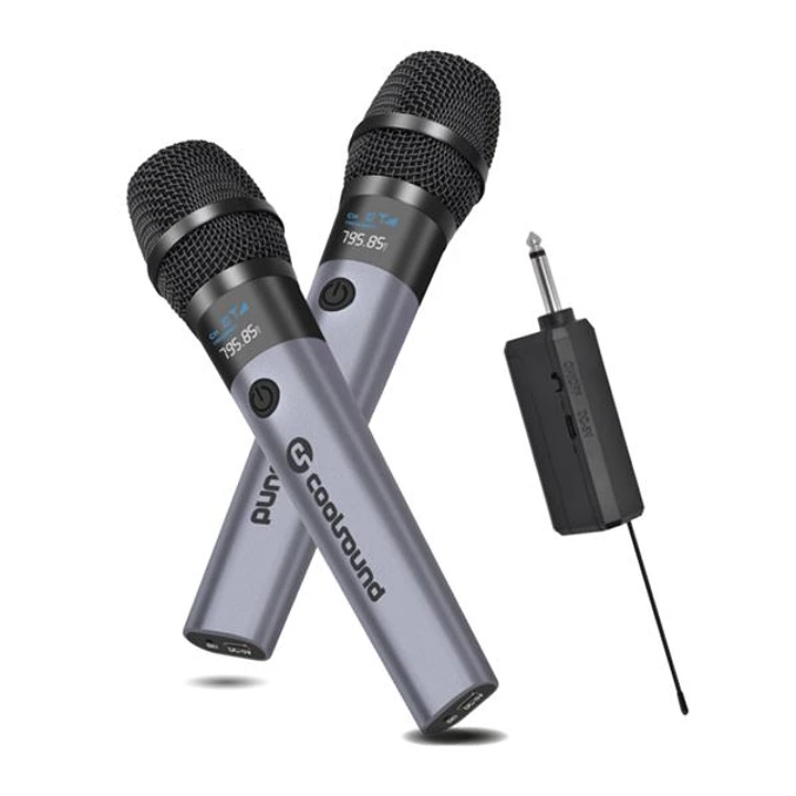 Coolsound CS0287 Pack 2 Microfono Inalambrico UHF - Autonomia Hasta 6 Horas - Receptor Incluido - Emparejamiento Automatico - Boton On/Off - Jack de 6 1