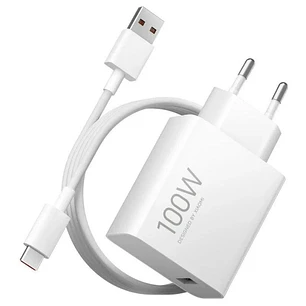 Xiaomi 100W Cargador GAN de Pared para Smartphone USB-A 100W + Cable - Identificacion Inteligente de Dispositivos - Color Blanco