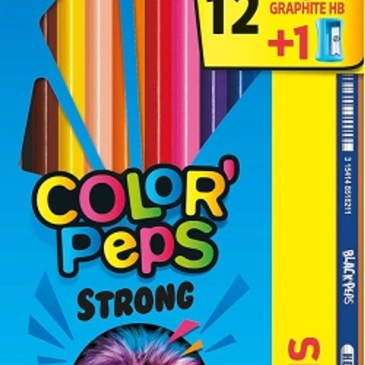 Maped Color´Peps Strong Pack de 12 Lapices Triangulares de Colores + 1 Lapiz de Grafito con Goma + Sacapuntas - Sin Madera - Mina 3,2mm - Punta Ultra  1