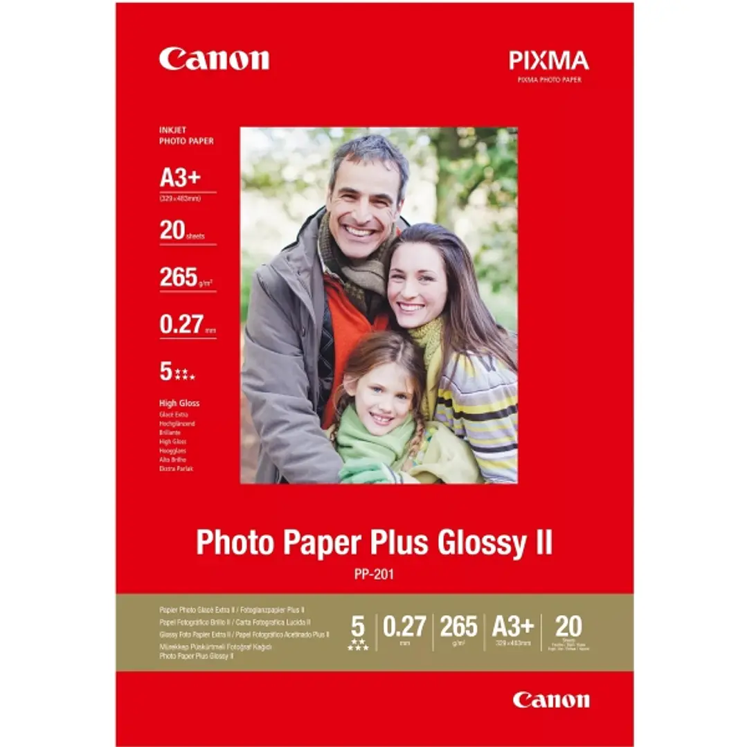 Canon PP-201 Papel Fotografico Plus Glossy II A3+ 32.9x42.3cm Brillo 265gr 20 Hojas 1
