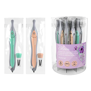 ErichKrause Pastel Bloom Compas Escolar - Mina de Repuesto - Cuerpo Metalico - Estuche de PVC - 125mm de Longitud - Radio Maximo de 150mm - Colores Su