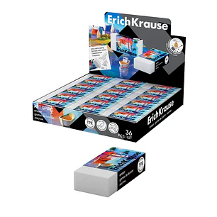 ErichKrause Art Spirit Expositor con 36 Gomas de Borrar - Caucho Termoplastico - No Deja Residuos - No Rasga el Papel - Color Blanco