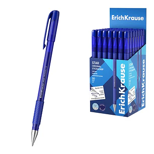 ErichKrause Star Stick and Grip Original Boligrafo con Capuchon - Punta de 1.2mm - Trazo 0.35mm - Zona de Agarre de Goma - Color Azul