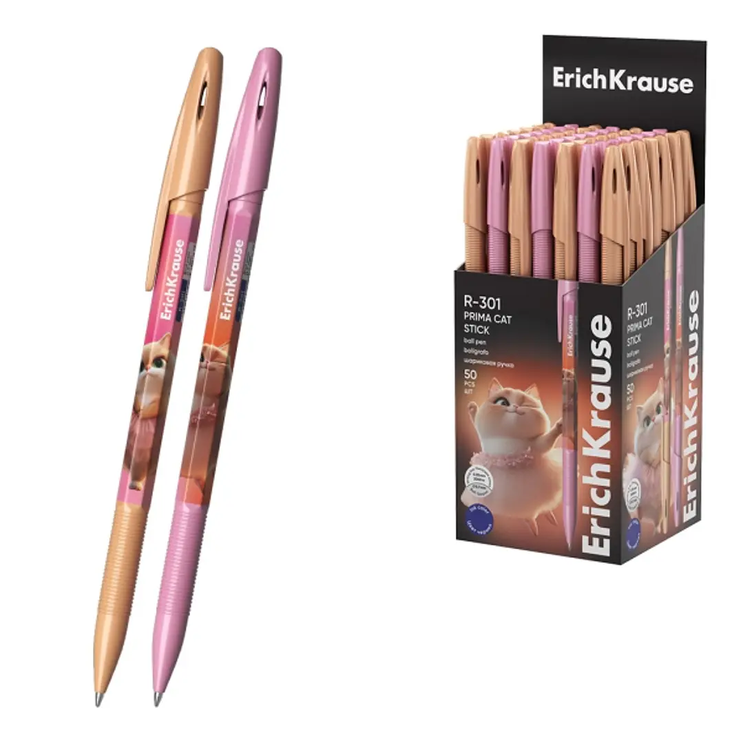ErichKrause R-301 Stick Prima Cat Boligrafo con Capuchon - Modelos Surtidos - Trazo 0.35mm - Tinta de Secado Rapido - Tapa Ventilada - Color Azul 1