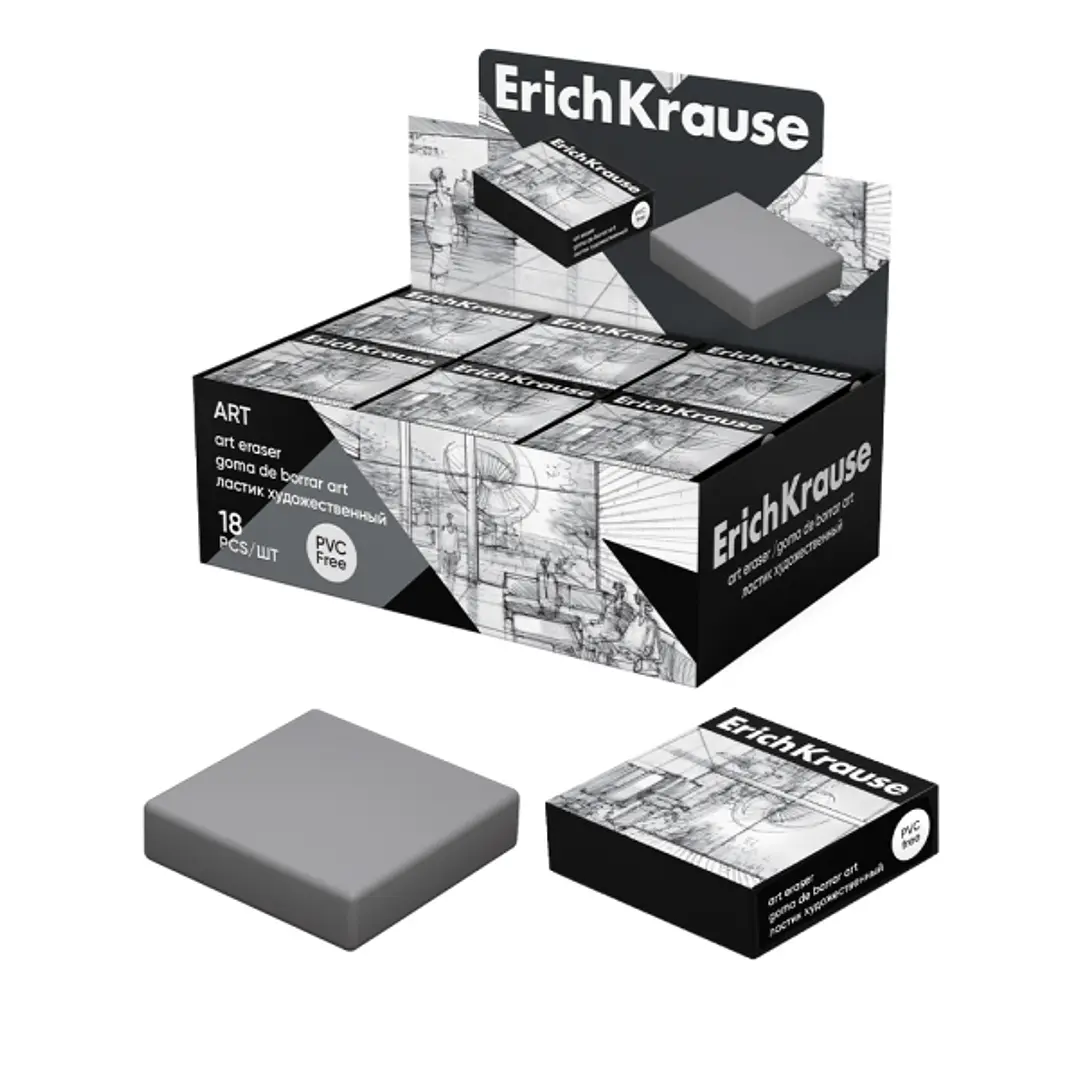ErichKrause Art Expositor con 18 Gomas de Borrar - No Deja Residuos - No Rasga el Papel - Libre de PVC - Color Gris 1
