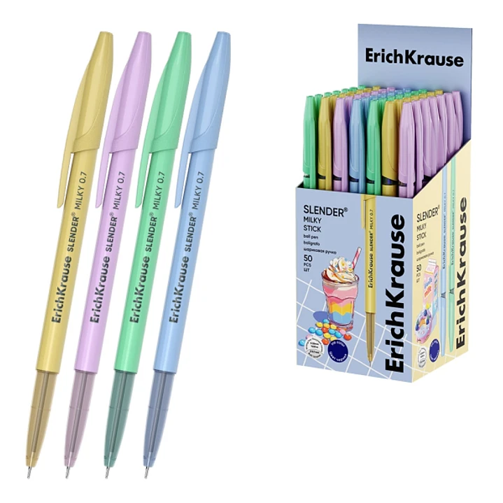 ErichKrause Stick Cheat Milky Boligrafo con Capuchon - Modelos Surtidos - Trazo 0.26mm - Tinta de Baja Viscosidad - Tapa Ventilada - Color Azul 1