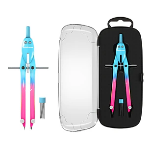 ErichKrause CoolRay Compas Escolar - Mina de Repuesto - Cuerpo Metalico - Estuche - 155mm de Longitud - Radio Maximo de 150mm - Colores Surtidos