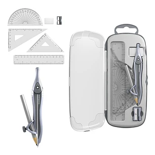 ErichKrause Classic Pack Escolar de Dibujo - Compas - Regla de 15cm - Escuadra - Cartabon - Transportador de Angulos - Goma de Borrar - Sacapuntas - E