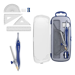 ErichKrause Classic Pack Escolar de Dibujo - Compas - Regla de 15cm - Escuadra - Cartabon - Transportador de Angulos - Goma de Borrar - Sacapuntas - E