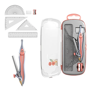 ErichKrause Pastel Bloom Pack Escolar de Dibujo - Compas - Regla de 15cm - Escuadra - Cartabon - Transportador de Angulos - Goma de Borrar - Sacapunta
