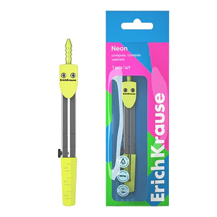 ErichKrause Neon Compas Escolar - Cuerpo Metalico - 120mm de Longitud - Radio Maximo de 180mm - Bolsa de Polietileno - Color Amarillo