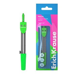 ErichKrause Neon Compas Escolar - Cuerpo Metalico - 120mm de Longitud - Radio Maximo de 180mm - Bolsa de Polietileno - Color Verde