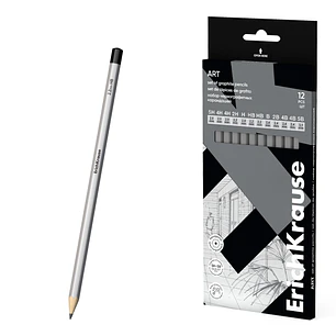 ErichKrause Art Pack de 12 Lapices de Grafito - Durezas Surtidas 5H-5B - Cuerpo Hexagonal - Pegado Completo de la Mina - Agarre Ergonomico - Color Pla