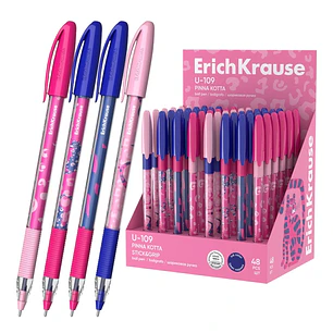 ErichKrause U-109 Stick and Grip Pinna Kotta Expositor con 48 Boligrafos con Capuchon - Modelos Surtidos - Trazo 0.3mm - Zona de Agarre de Goma - Tint