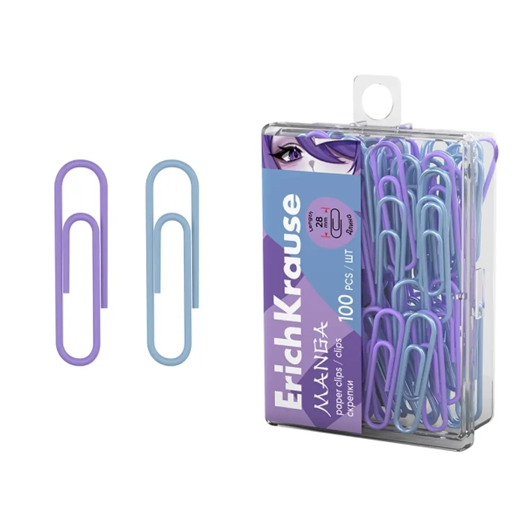 ErichKrause Manga Pack de 100 Clips Recubiertos - 28mm - Caja de Plastico - Colores Surtidos 1