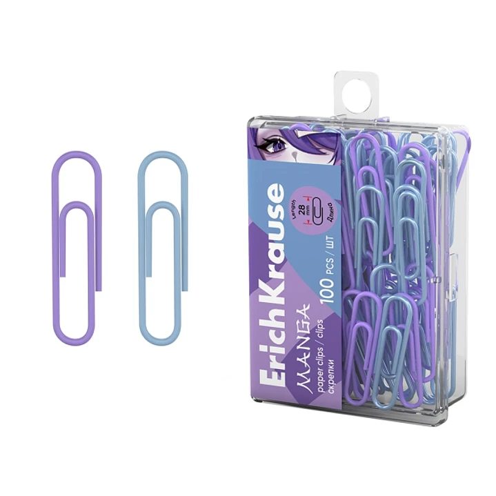 ErichKrause Manga Pack de 100 Clips Recubiertos - 28mm - Caja de Plastico - Colores Surtidos 1