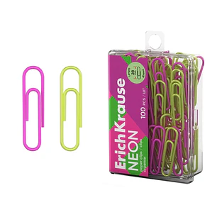 ErichKrause Neon Pack de 100 Clips Recubiertos - 28mm - Caja de Plastico - Colores Surtidos