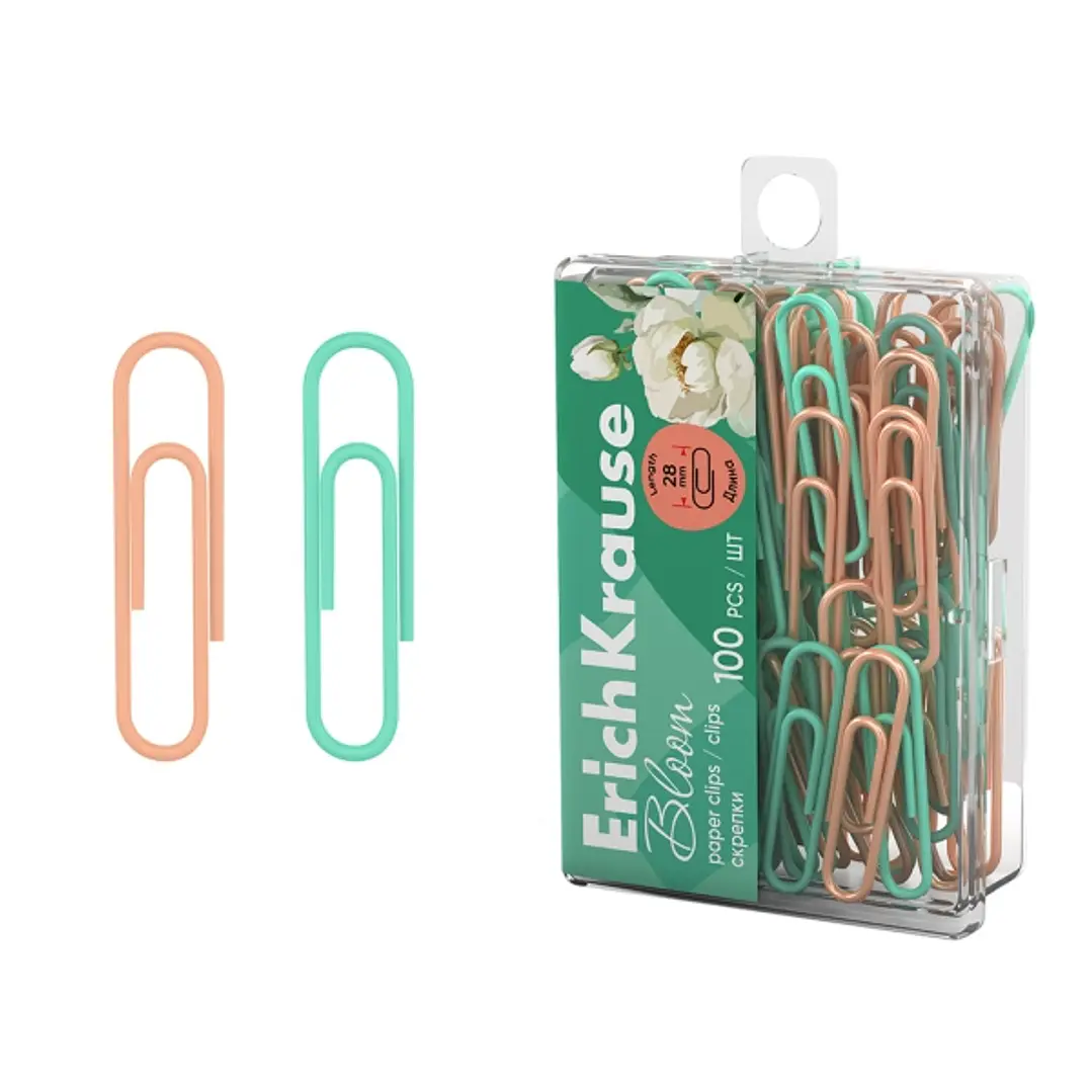 ErichKrause Pastel Bloom Pack de 100 Clips Recubiertos - 28mm - Caja de Plastico - Colores Surtidos 1