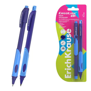 ErichKrause Pack de Boligrafo Retractil y Portaminas - Punta de 0.5mm - Mina de 2mm HB - Zona de Agarre Triangular - Capuchon Ventilado - Color Azul
