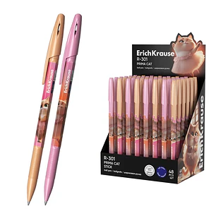 ErichKrause R-301 Stick Prima Cat Expositor con 48 Boligrafos con Capuchon - Modelos Surtidos - Trazo 0.35mm - Tinta de Secado Rapido - Tapa Ventilada