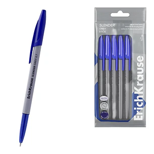 ErichKrause Slender Stick Grey Pack de 8 Boligrafos con Capuchon - Punta de Aguja 0.7mm - Cuerpo Opaco Gris - Trazo 0.26mm - Tinta de Baja Viscosidad 