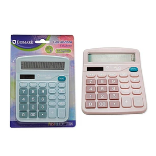 Bismark Calculadora de Sobremesa - Pantalla LCD de 12 Digitos - 3 Teclas de Memoria - Alimentacion Solar y Pilas - Colores Pastel Aleatorios
