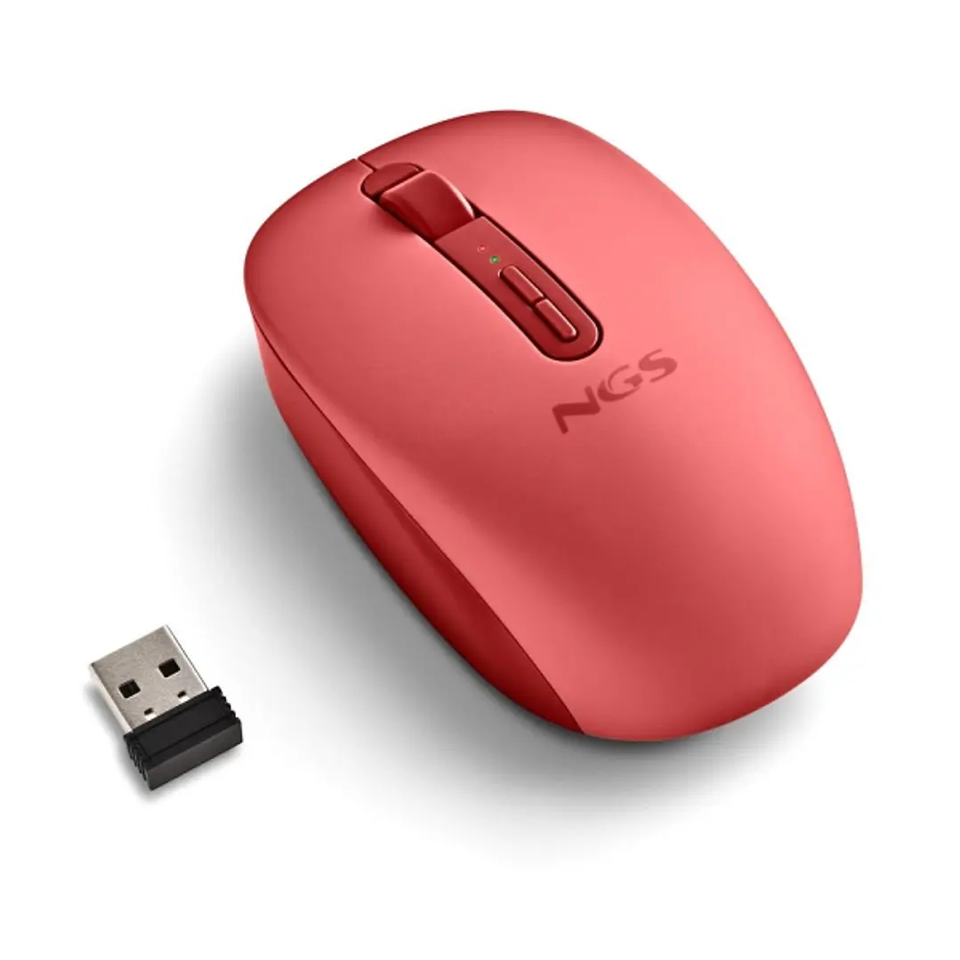 NGS Fog Dual Raton Inalambrico 1600 dpi - Bluetooth 5.2 y 2.4 GHz - 3 Botones - Silencioso - Color Rojo 1