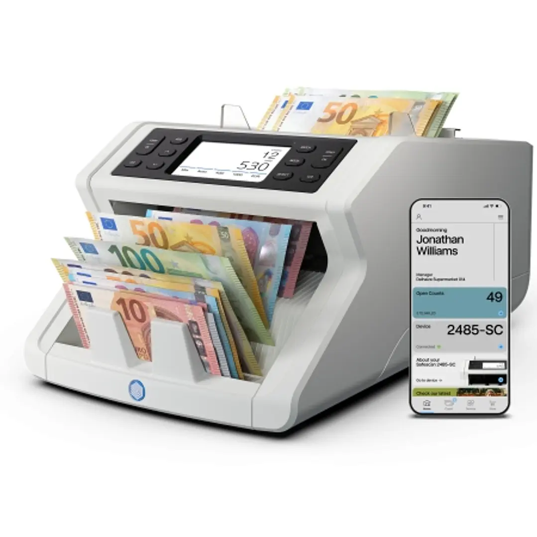 Safescan 2485-SC Contadora de Billetes - Puede Contar Billetes de Euro Mezclados - Capacidad hasta 300 Billetes - Incluye App Safescan - Deteccion de  1
