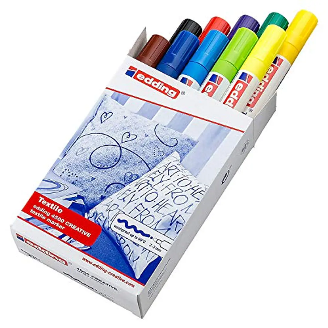 Edding 4500 Pack de 10 Rotuladores Permanentes para Textil - Punta Redonda - Trazo 2-3mm - Olor Neutro - Secado Rapido - Colores Surtidos 1