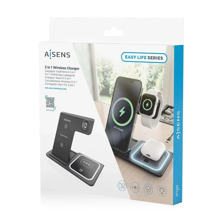 AISENS Cargador inalambrico USB-C 3 EN1 15w NEGRO 4