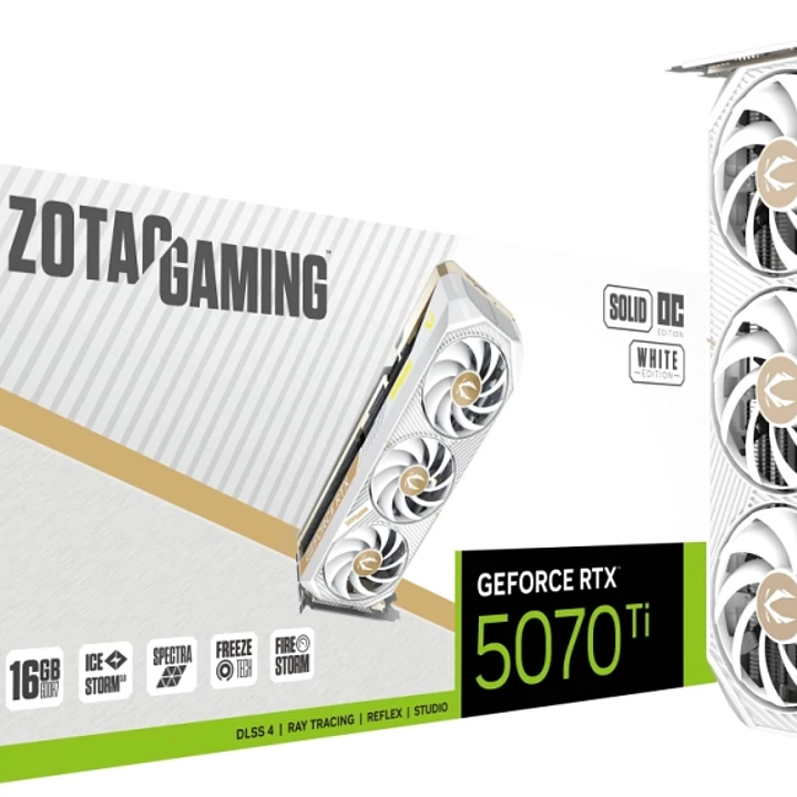 Zotac GeForce RTX 5070 TI  Tarjeta Grafica SOLID CORE OC 16GB WHITE GDDR7 HDMI, DP 1