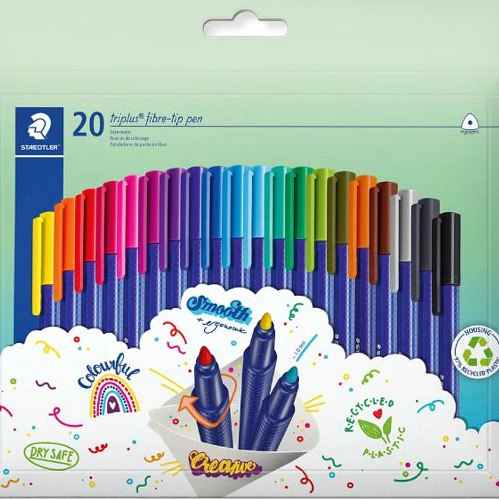 Staedtler Triplus Color 323 Pack de 20 Rotuladores - Trazo 1mm Aprox - Tinta Antisecado - Capuchon Ventilado - Colores Surtidos 1