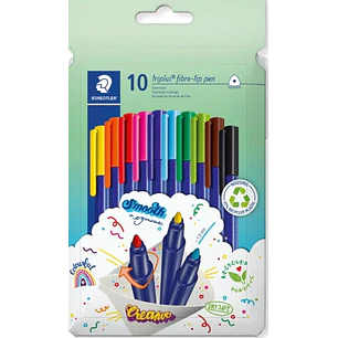 Staedtler Triplus Color 323 Pack de 10 Rotuladores - Trazo 1mm Aprox - Tinta Antisecado - Capuchon Ventilado - Colores Surtidos