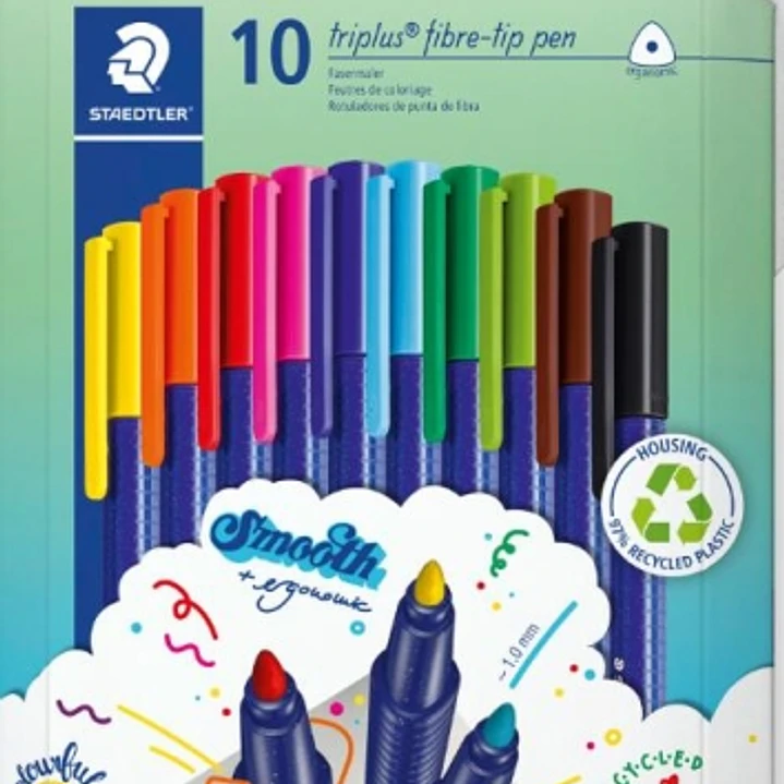 Staedtler Triplus Color 323 Pack de 10 Rotuladores - Trazo 1mm Aprox - Tinta Antisecado - Capuchon Ventilado - Colores Surtidos 1