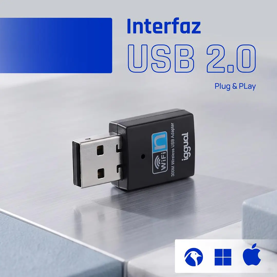iggual Adaptador USB Wifi 300 Mbps mono 2.4GHz 4