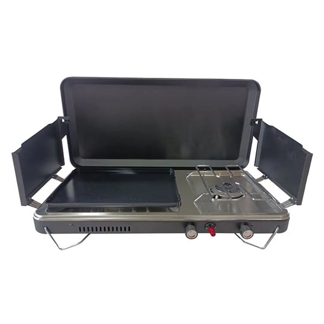 Muvip MV0666 Cocina de Gas Premium - Plancha + Doble Quemador - Protectores contra el Viento - Color Negro 1