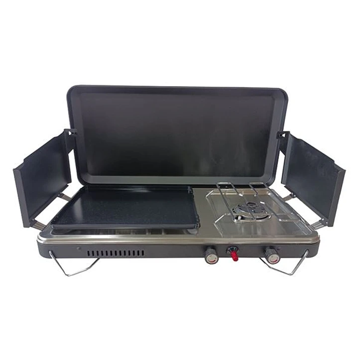 Muvip MV0666 Cocina de Gas Premium - Plancha + Doble Quemador - Protectores contra el Viento - Color Negro 1