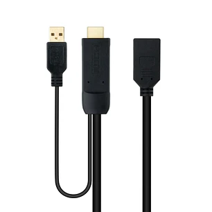 Nanocable Conversor HDMI a DisplayPort V1.2 - HDMI A Macho-DPort Hembra+USB-A - 20 cm - Color Negro