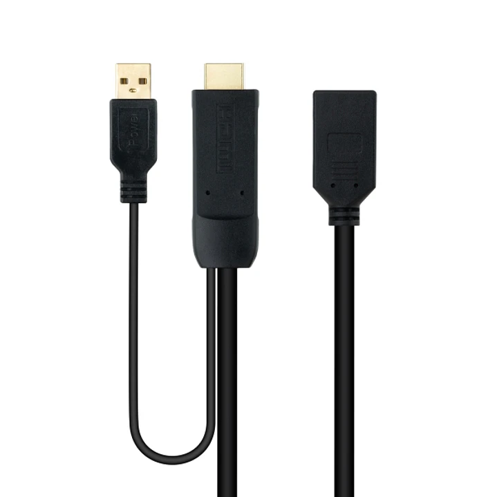 Nanocable Conversor HDMI a DisplayPort V1.2 - HDMI A Macho-DPort Hembra+USB-A - 20 cm - Color Negro 1