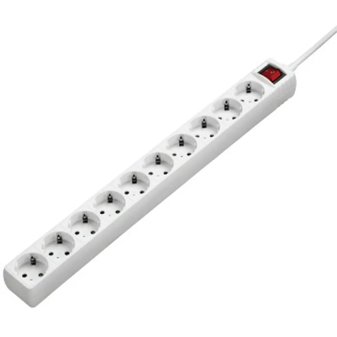 Hama Regleta Alimentacion con 10 Tomas - Cable 3m - Voltaje 230V - Interruptor Iluminado - Color Blanco 1