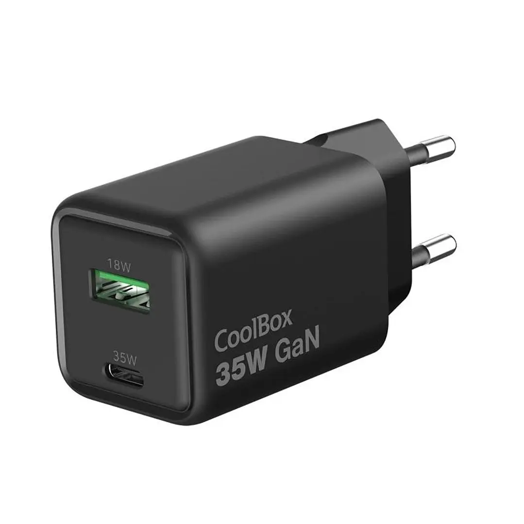 COOLBOX Cargador Gan 35W USB-A/USB-C Pared Negro 1