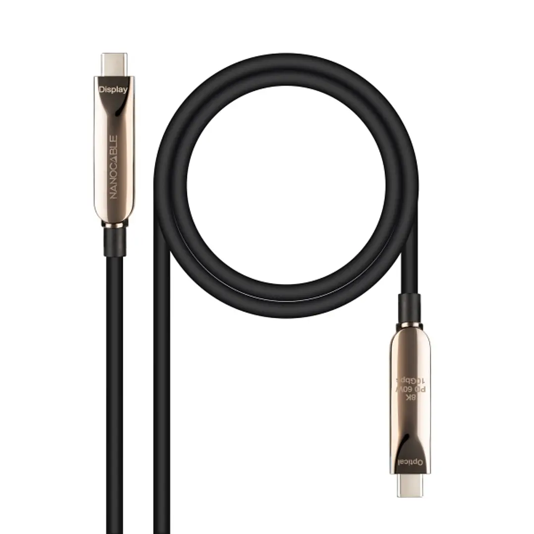 Nanocable Cable USB-C 3.2 Gen2x1 AOC - 60W 3A PD 10Gbps 8K@60Hz - 5m - Color Negro 1