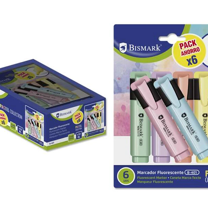 Bismark Pack de 6 Rotuladores Fluorescente Pastel - Tinta de Secado Rapido - Punta Biselada - Ideal para Subrayar y Resaltar - Diseño Ergonomico - Alt 1