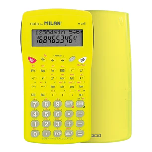 Milan Nata M228 Acid Calculadora Cientifica 10+2 Digitos - Pantalla de 2 Lineas - 228 Funciones Integradas - Carcasa Protectora - Color Amarillo